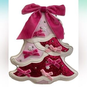 Betsey Johnson Christmas Tree Pink glitter Velvet Bows Snowflake Crossbody Bag